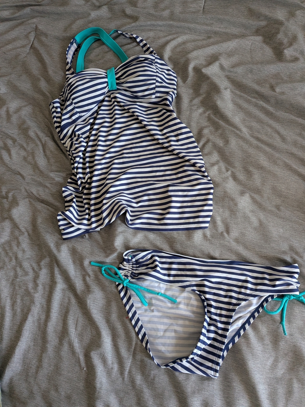 Motherhood Maternity Navy and Teal Striped Tankini